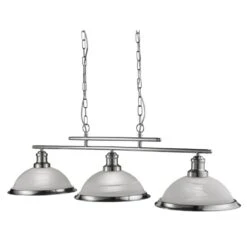 Bistro Satin Silver 3 Light Ceiling Bar With Acid Glass Shades