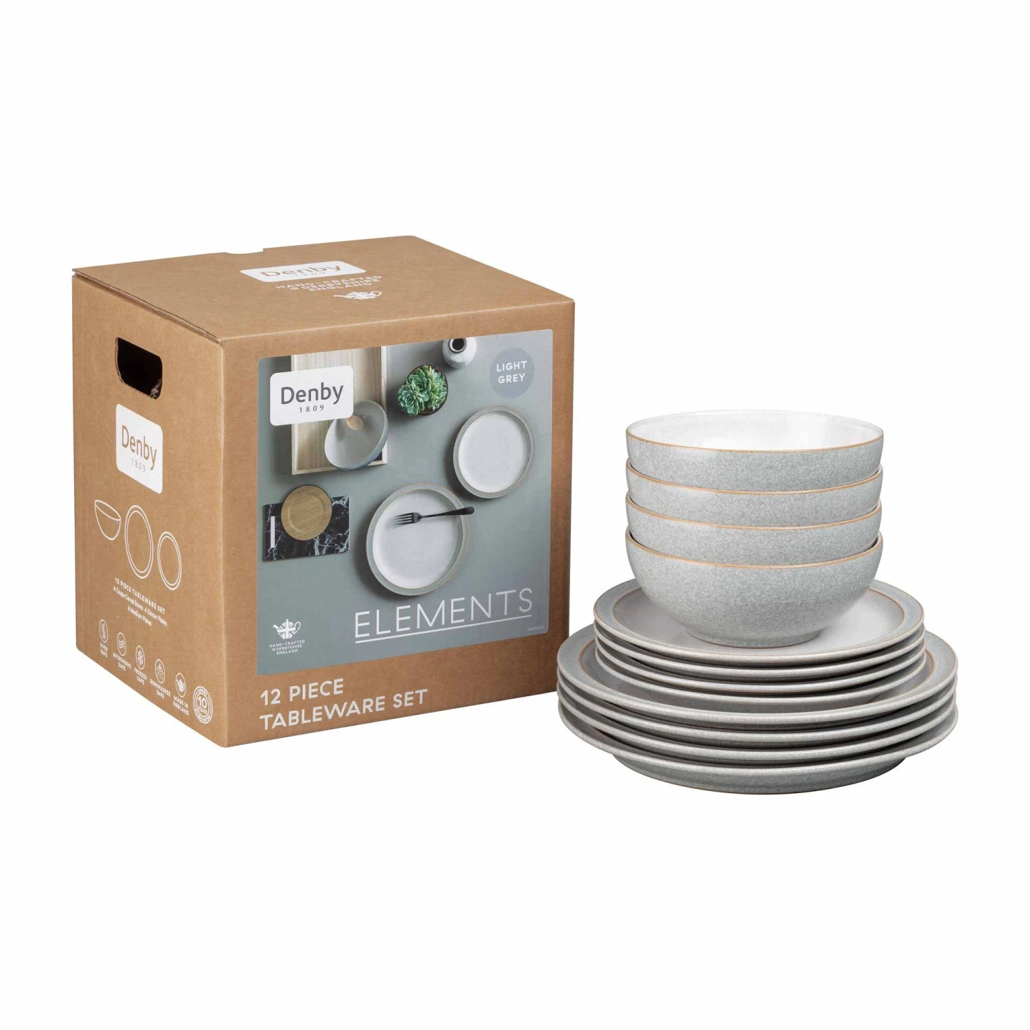 Denby Elements 12 Piece Dinner Set Light Grey 1 Denby Elements 12 Piece Dinner Set Light Grey