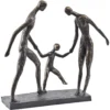 Libra Antique Bronze Family Of 3 Holding Hands Sculpture