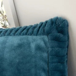 Catherine Lansfield Velvet & Fur Cushion Teal -Household Items 51315 30054