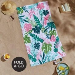 Catherine Lansfield Tropical Palm Beach Towel In A Bag