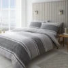 Catherine Lansfield Textured Banded Stripe Charcoal Duvet Set