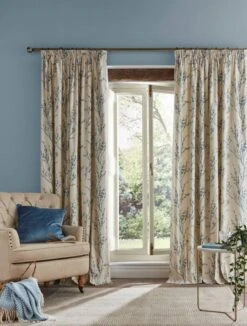 Laura Ashley Pussy Willow Off White Seaspray Pencil Pleat Curtains